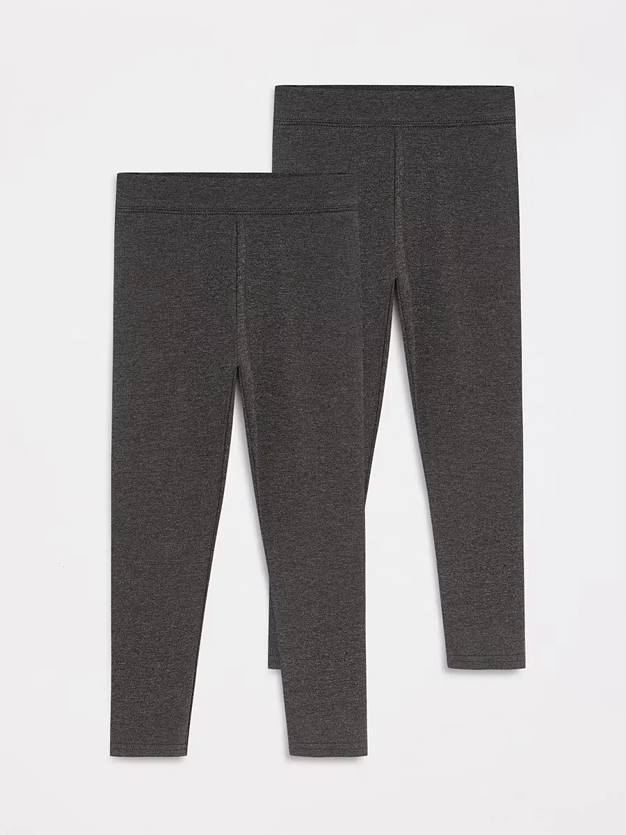 Girls Charcoal School Leggings 2 Pack