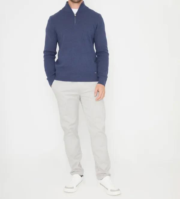 Blue Knit Quarter-Zip Sweater