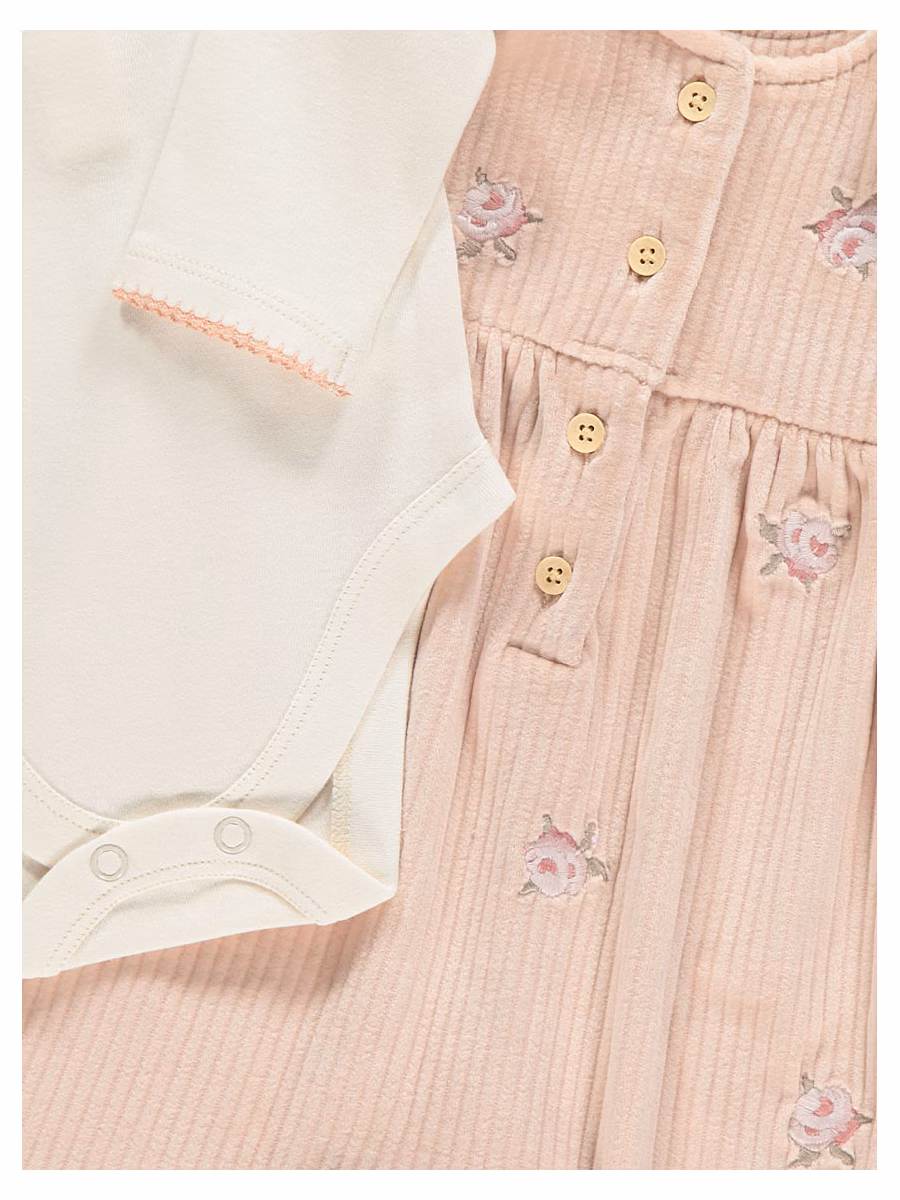 Pink Velour Ribbed Dungaree and Bodysuit Outfit detail 1
