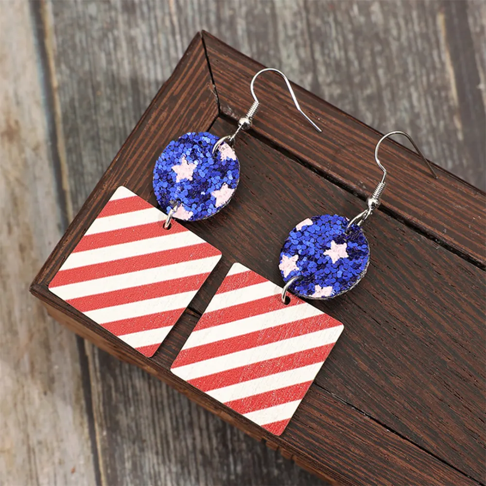 Mixed Red Blue Wooden Earrings