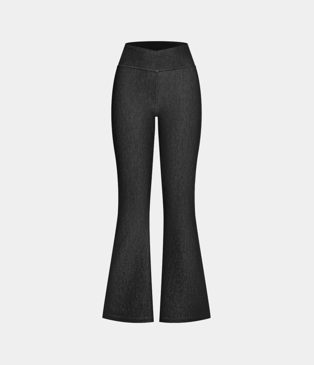 Magic High Waisted Crossover Back Pocket Stretchy Knit Casual Flare Jeans