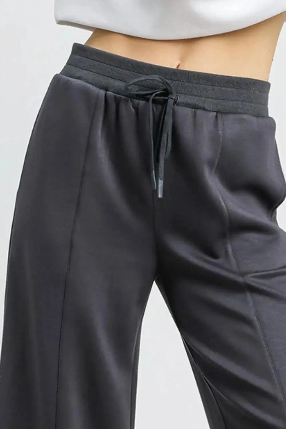 Wide Leg Cropped Drawstring High Waist Pants