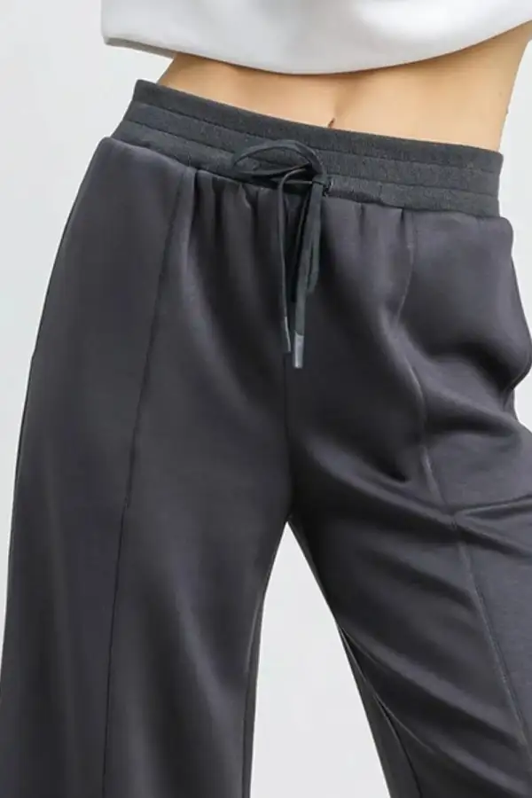 Wide Leg Cropped Drawstring High Waist Pants