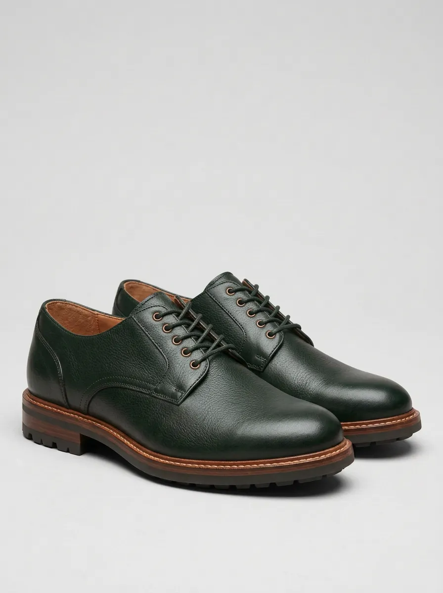 Men's Classic Business Casual Brown Pebble Grain Leather Oxford Shoes