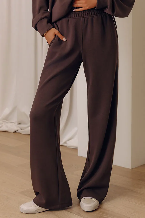 High Waist Straight Leg Striped Scuba Knit Modal Blend Elastic Waist Pants