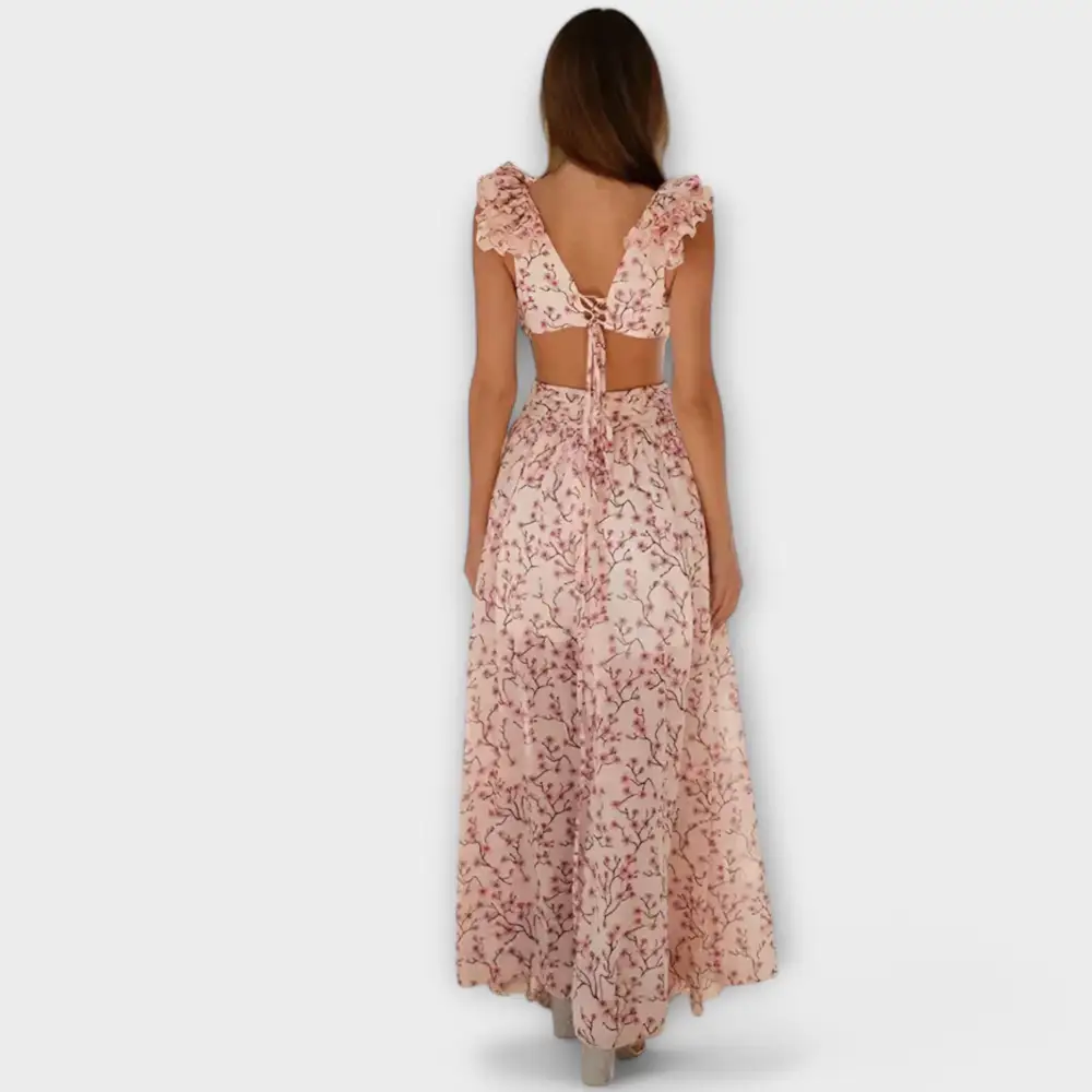 Printed Flowing Ruffle Maxi Dress