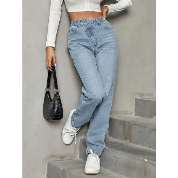 Asymmetric Waist Jeans with Pockets