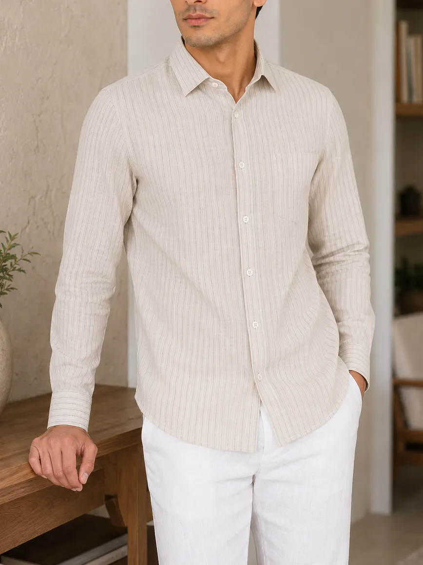 Striped Textured Slim Fit Men's Formal Shirt