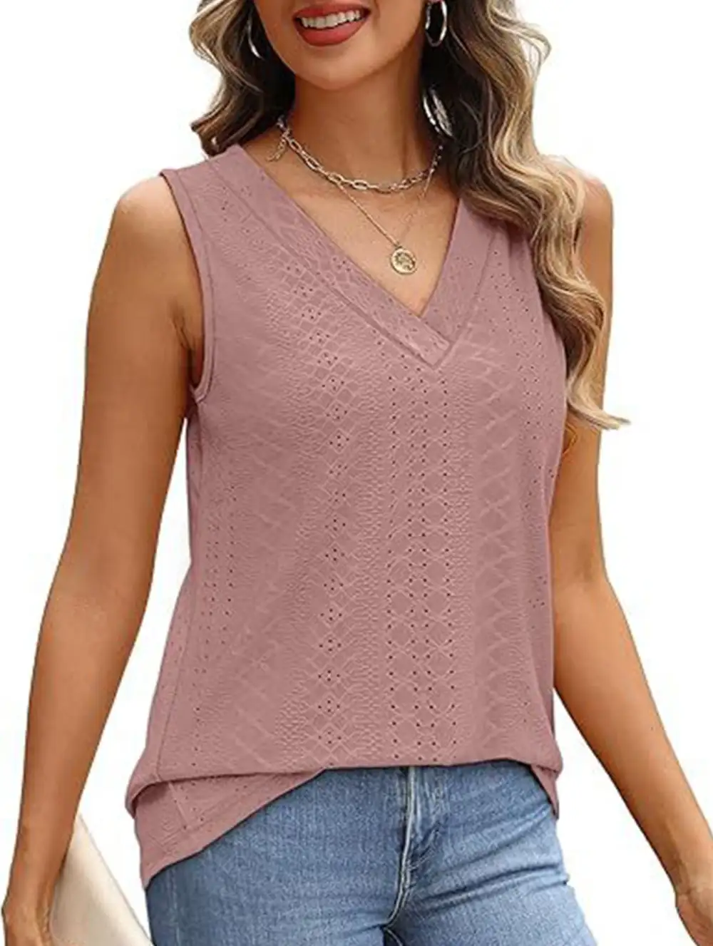 Textured V-Neck Tank Top