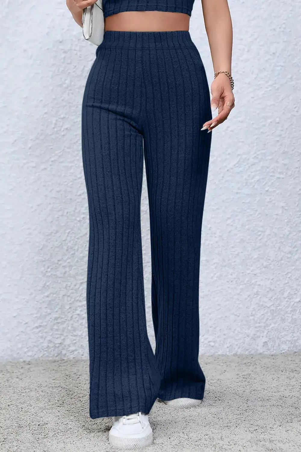Flare High Waist Ribbed Cropped Pants