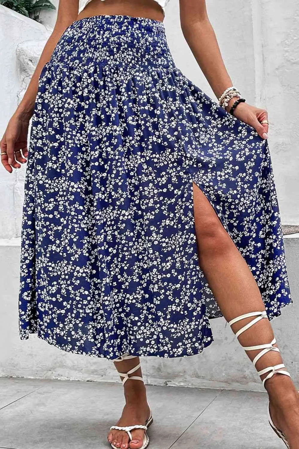 High Waist Floral Side Slit Skirt