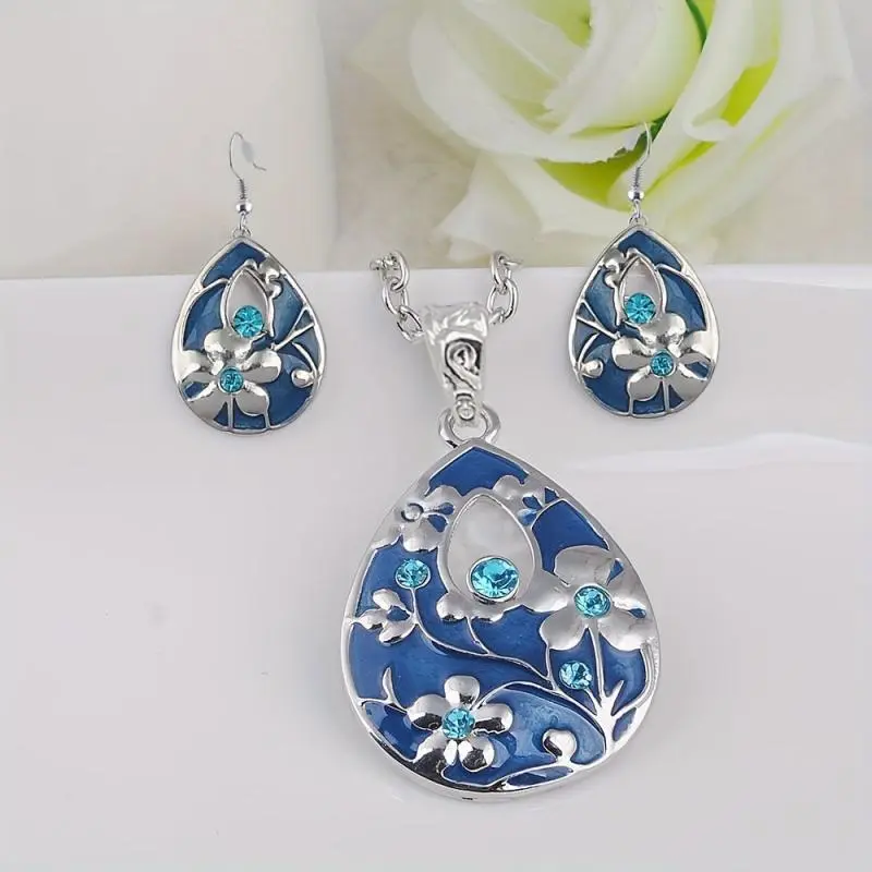 Water Drop Necklace Earrings Set Pendant Earring Set