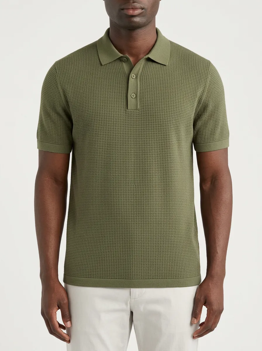 Waffle-Knit Men's Polo Shirt