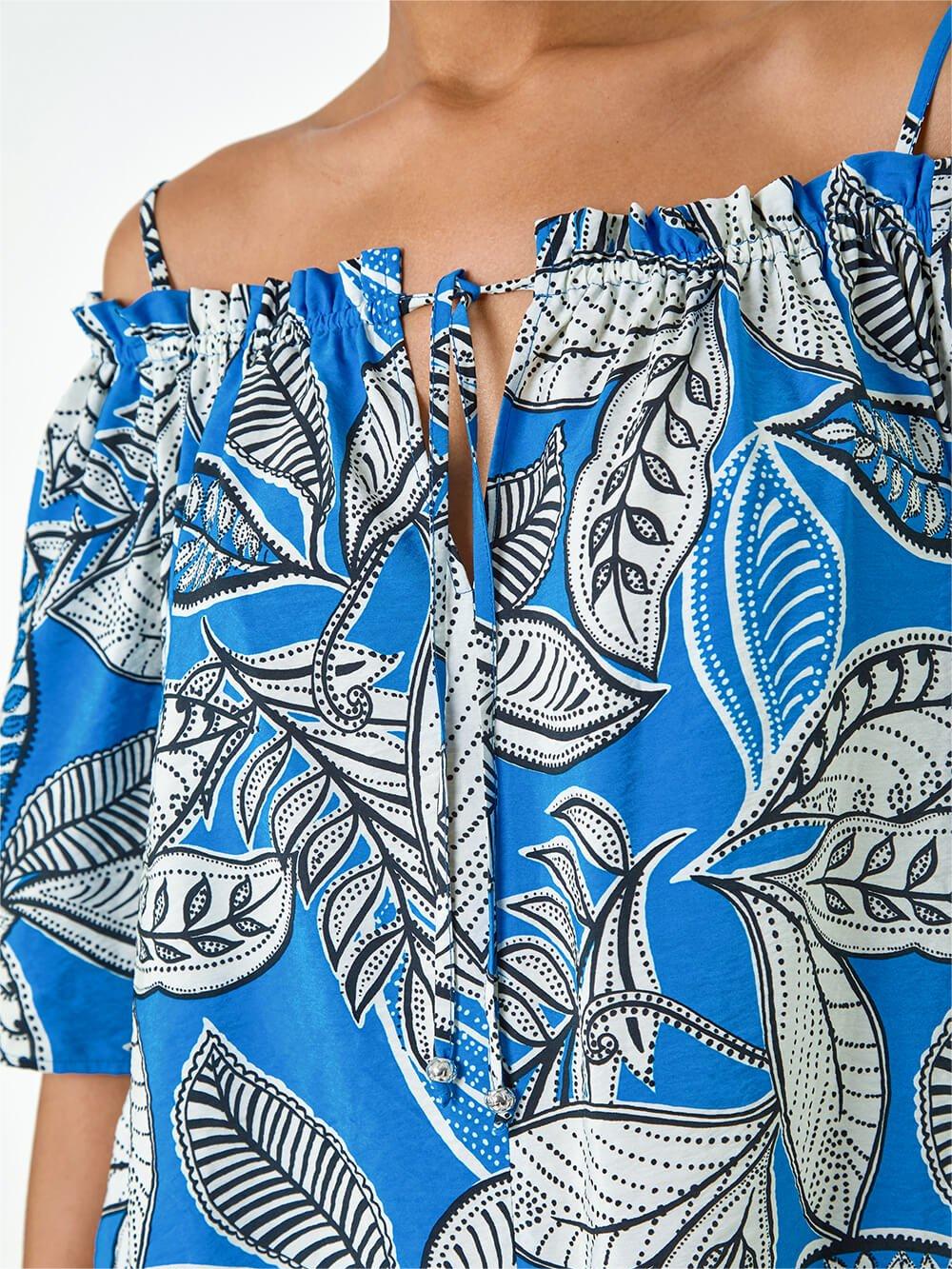 Blue Floral Off-The-Shoulder Stretch Top