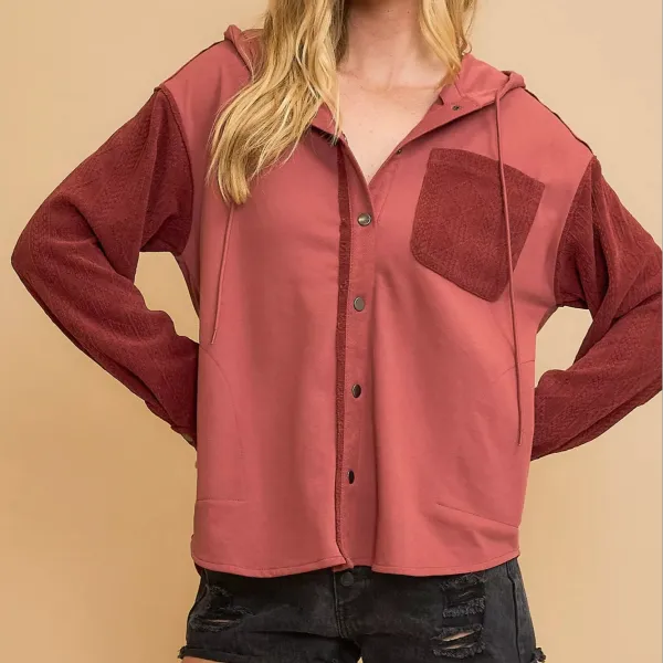 Classic Textured Pocket Detail Washed Casual Shacket