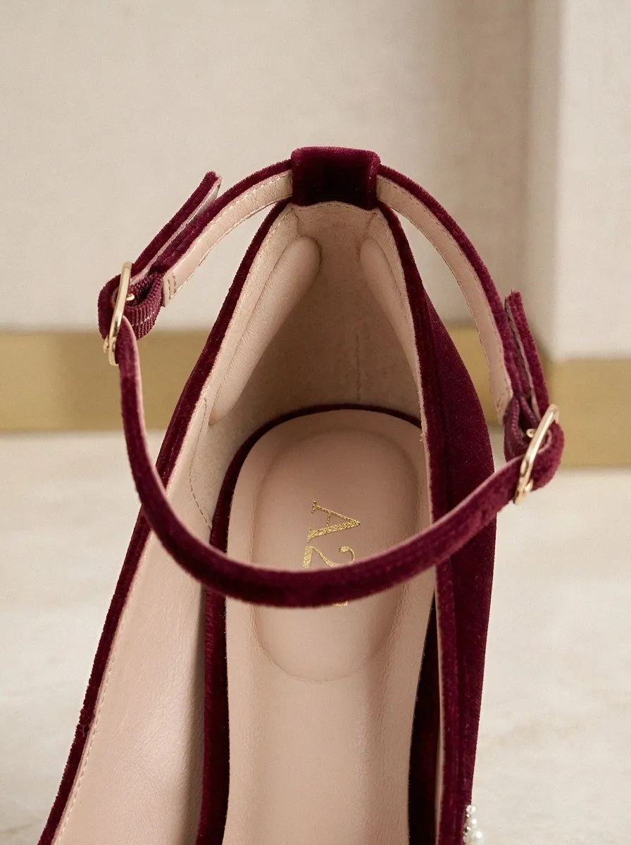 Pearl Floral Buckle-Strap Ankle-Strap Women's Formal High Heels