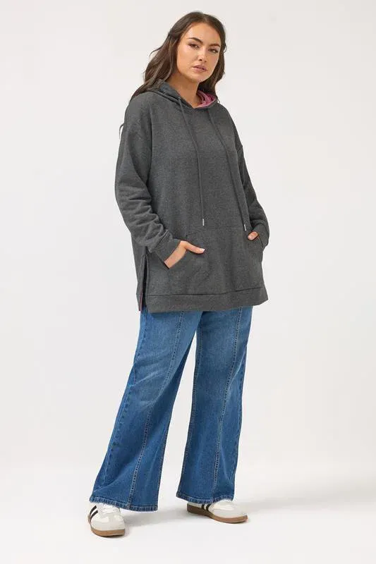 Grey Contrast Lining Hoodie