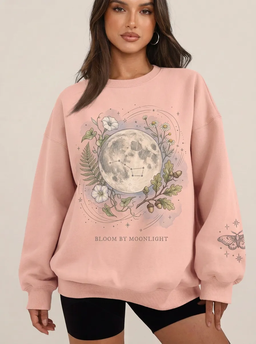 Women's Celestial Moon Floral Bloom By Moonlight Graphic Sweatshirt