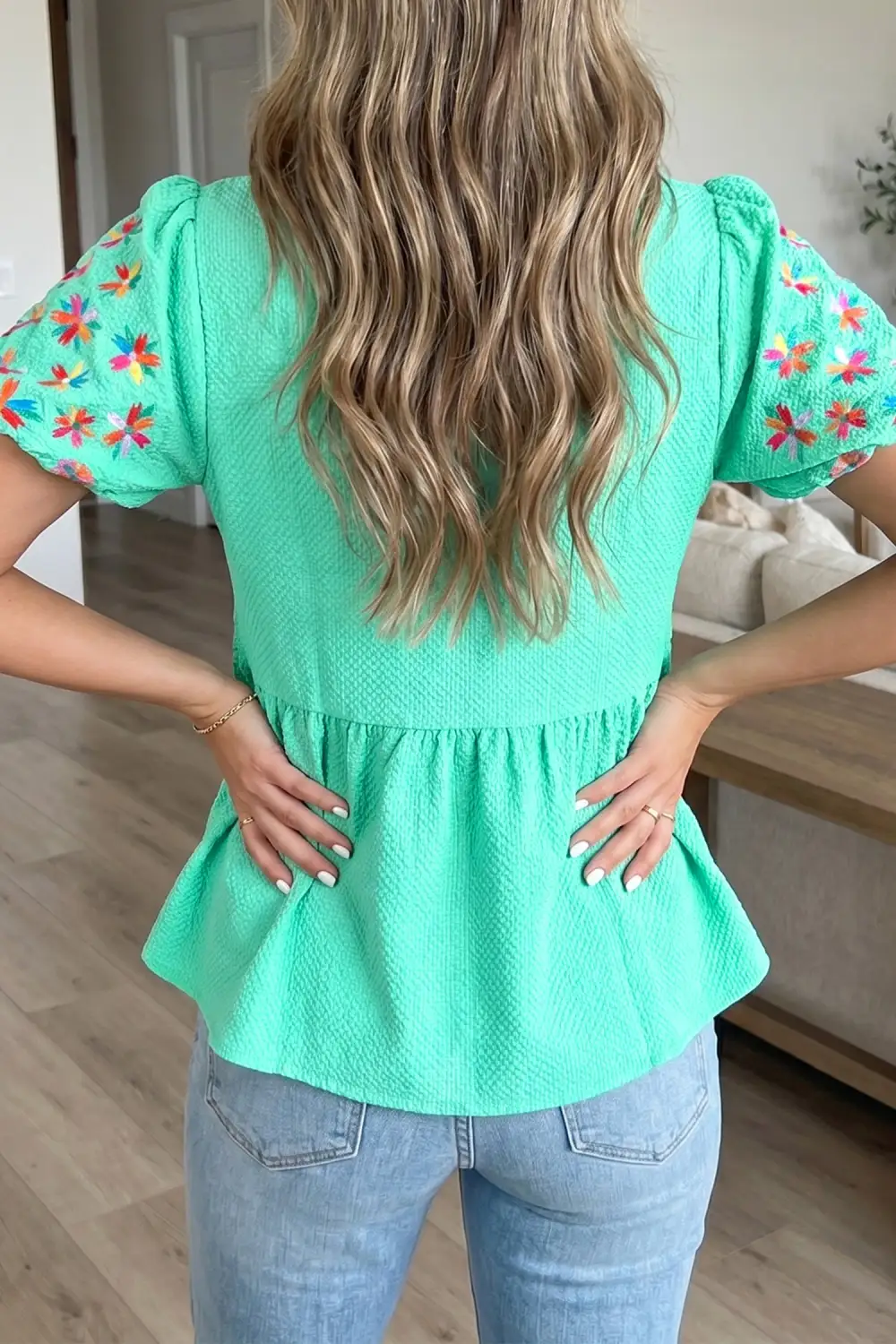 Women's Flower Motif Embroidered Textured Top