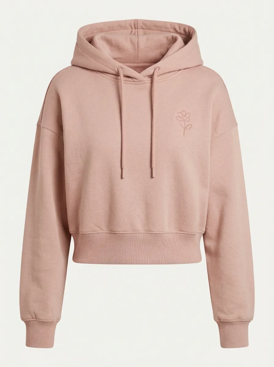Women's Streetwear Minimalist Floral Line Art Printed Cropped Hoodie