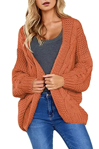Womens Open Front Long Sleeve Chunky Knit Cardigan Sweaters Loose Outwear Coat
