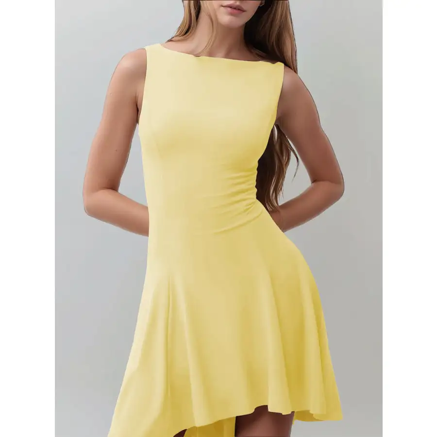 High-Low Round Neck Sleeveless Mini Dress