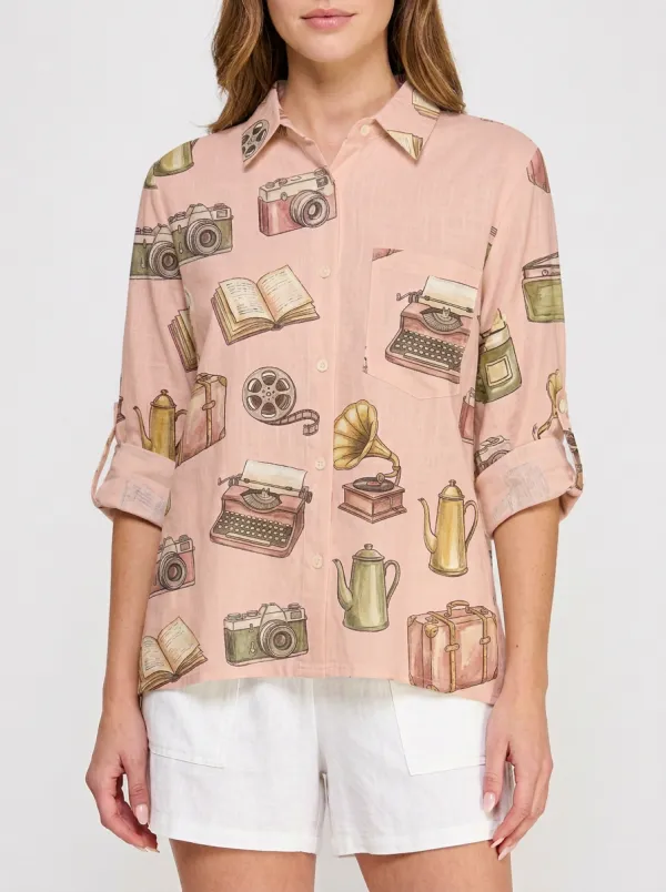 Women's Vintage Hobby Lover Camera Typewriter Graphic Shirt Tank Top