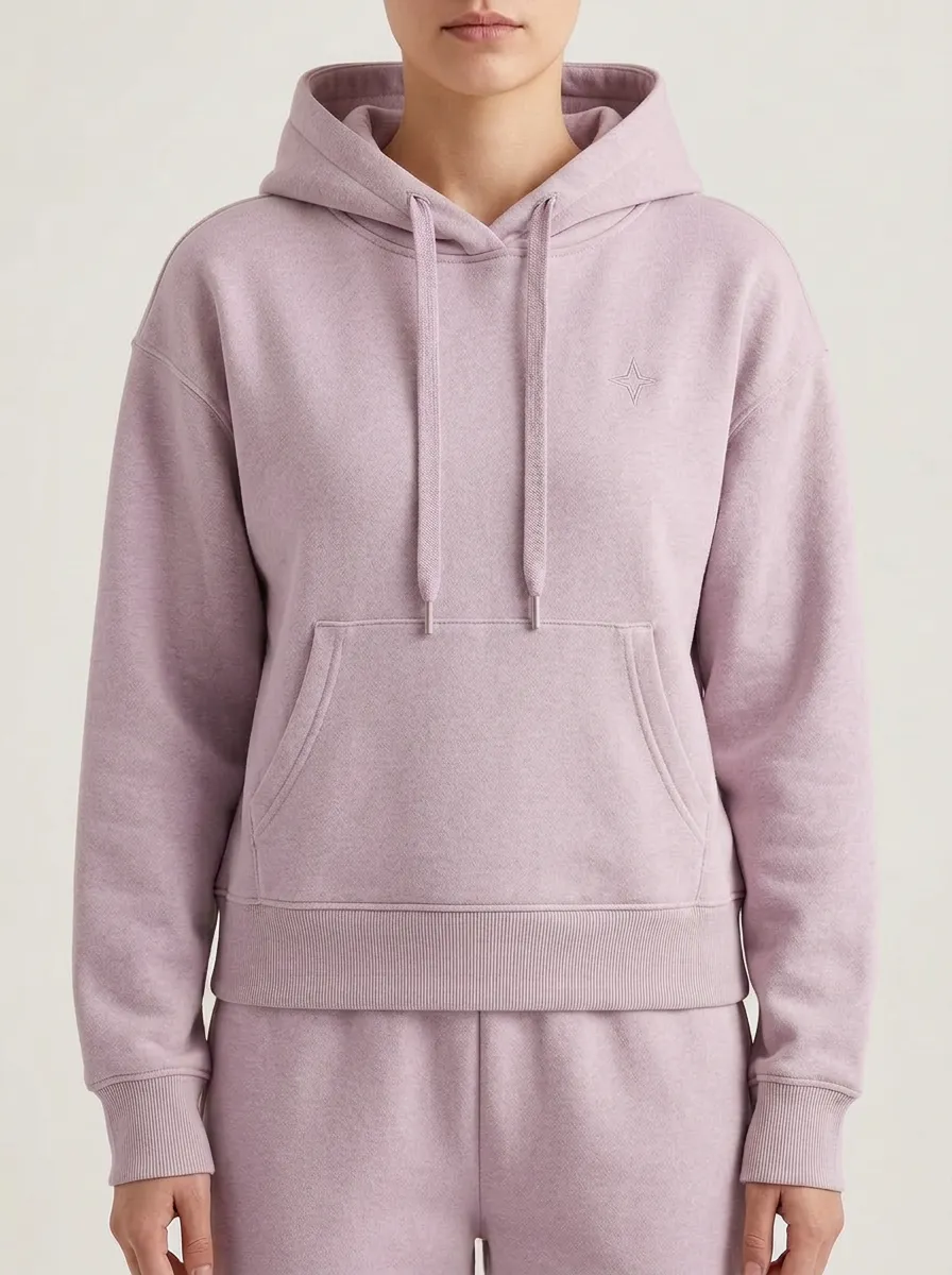 Unisex Minimalist Star Embroidered Beige Printed Hoodie