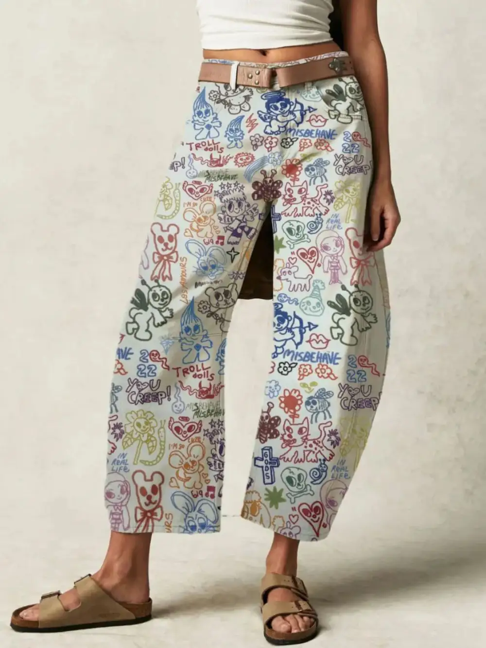 Buy Printed Wide Leg Jeans