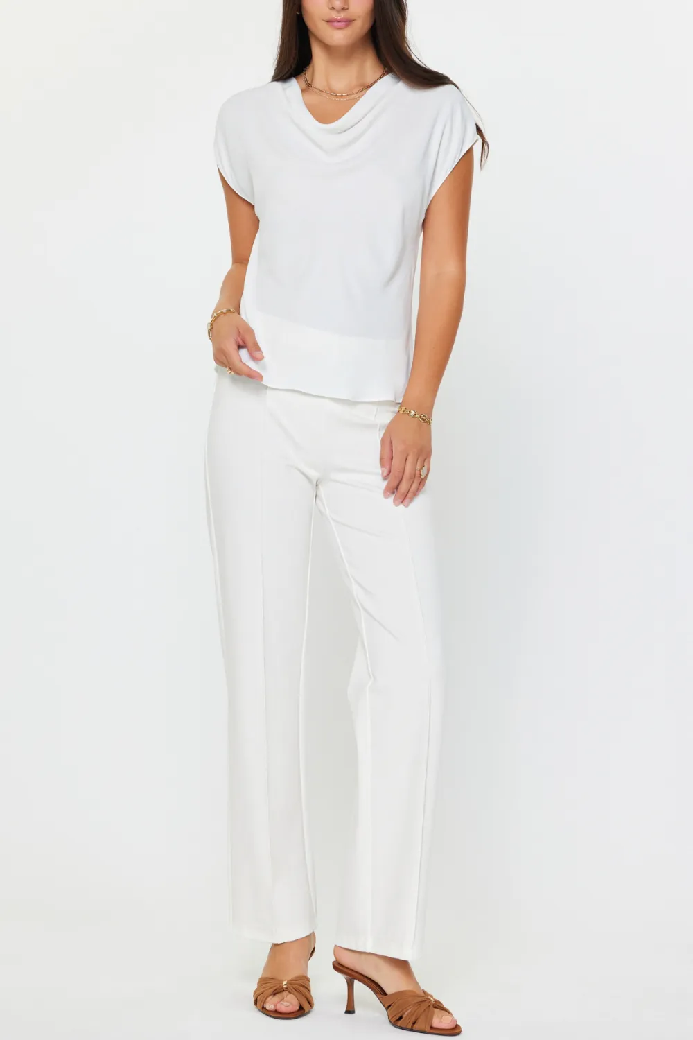 Cap Sleeve Drape Cowl Blouse
