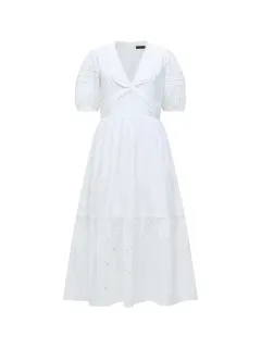 Modern Fashion V-Neck White Art Hollow Dress