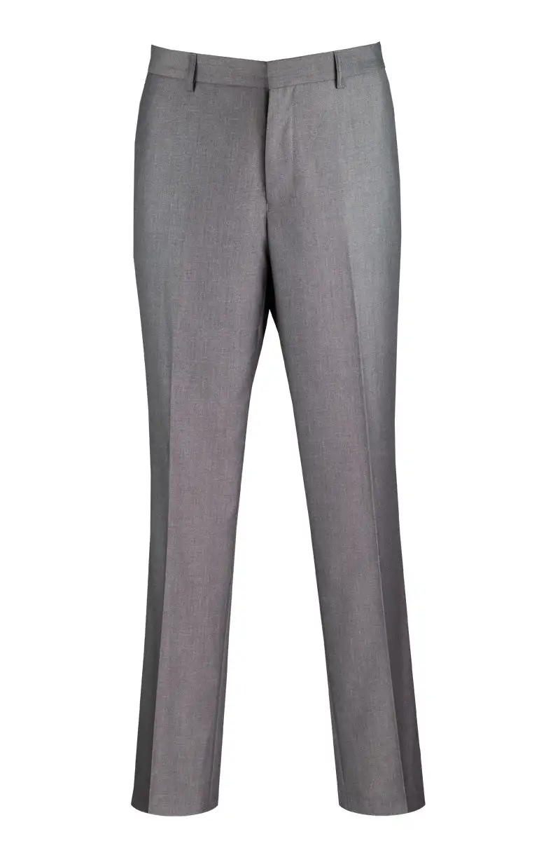 Gray Modern Fit Solid Flat Front Pre Hemmed Dress Pants