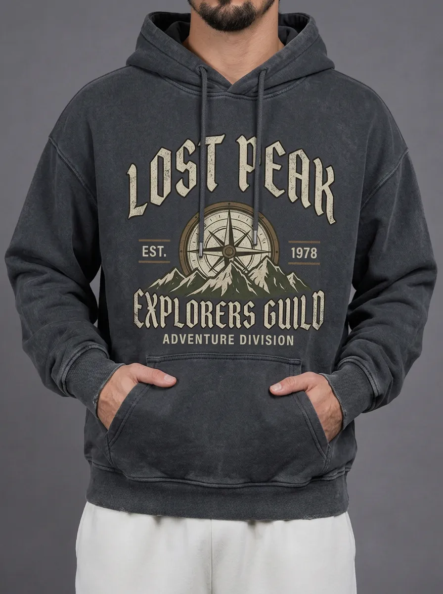 Men's Lost Peak Explorer Mountain Compass Printed Hoodie