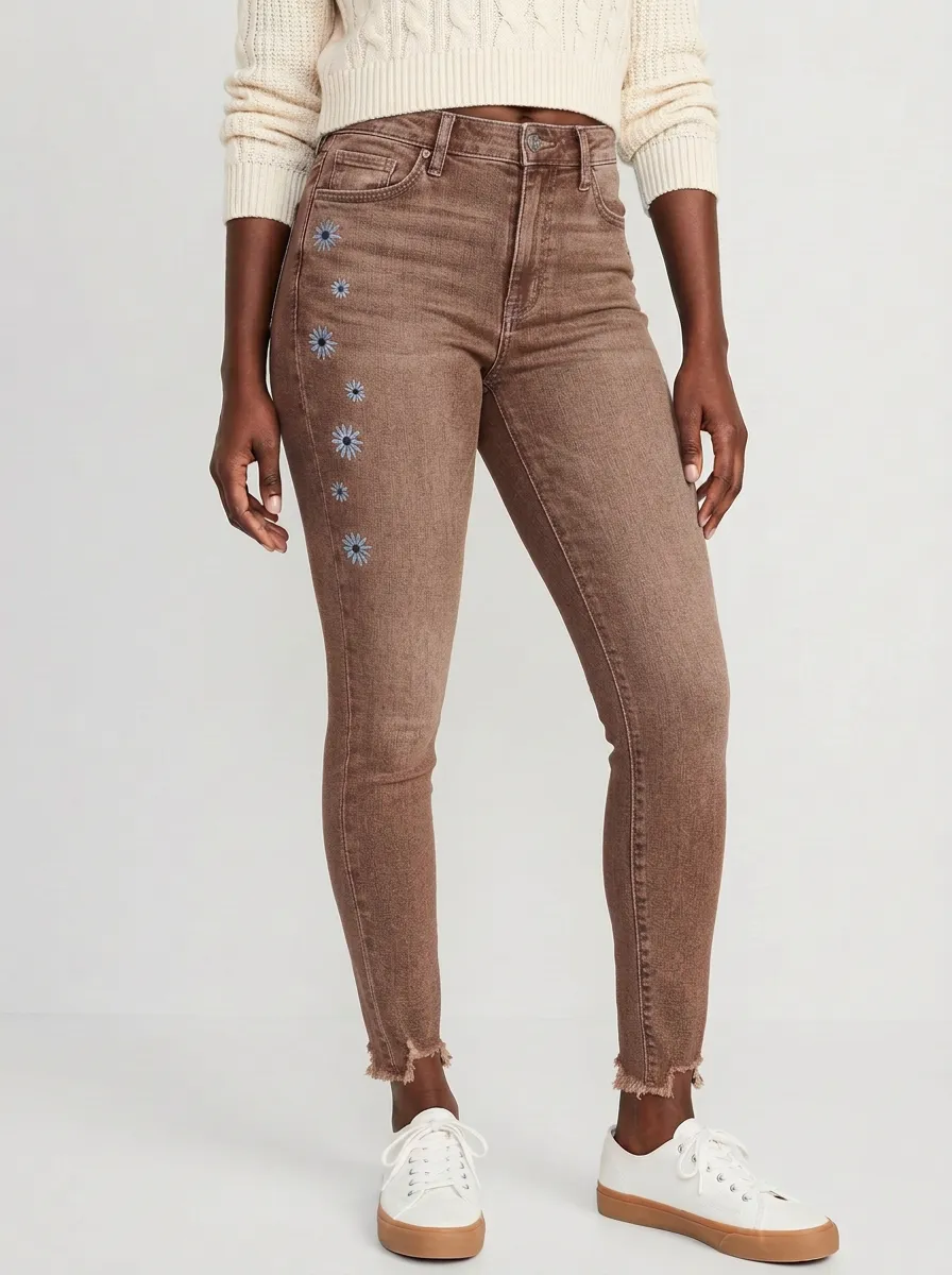 Women's Marin Floral Daisy Embroidered Printed Slim Jeans