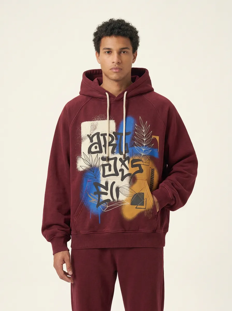 Unisex Streetwear Graffiti Art Leaf Pattern Hoodie