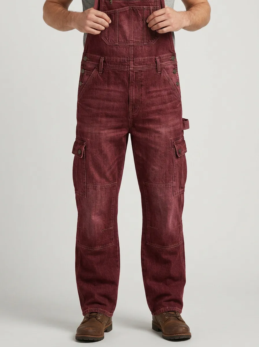 Men's Vintage Denim Cargo Bib Overalls