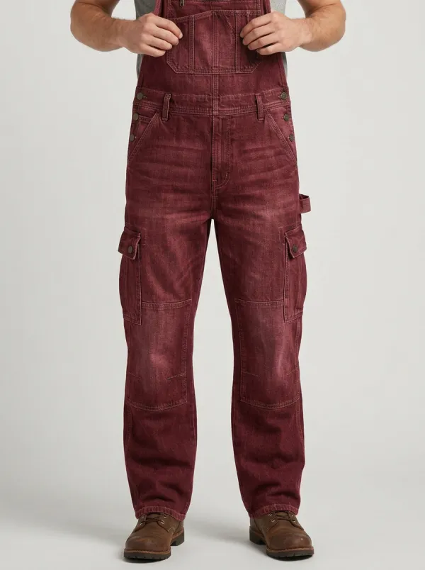 Men's Vintage Denim Cargo Bib Overalls