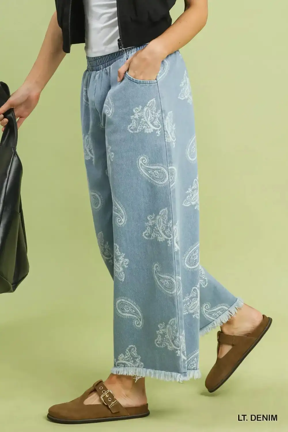 Classic Denim Paisley Wide Leg Pants