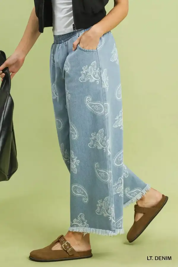 Classic Denim Paisley Wide Leg Pants