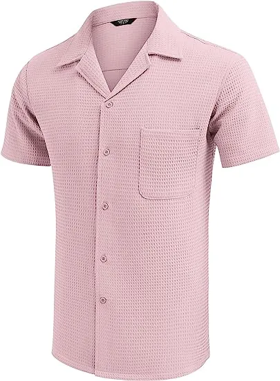 Textured Knit Open Collar Shirt