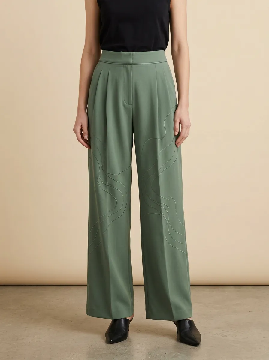 Everyday Embroidered High Rise Wide Leg Pants