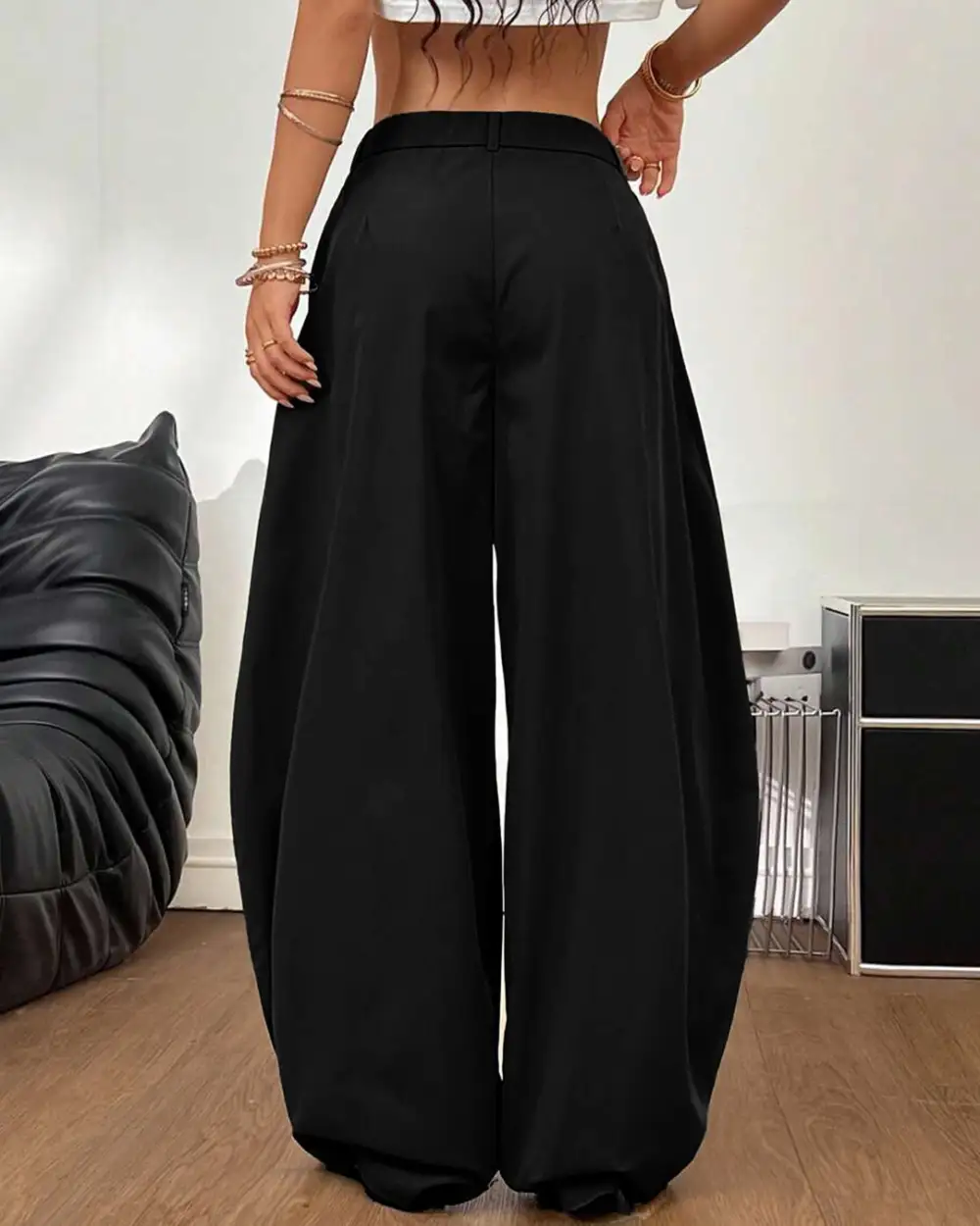 Pleated High Waist Wide Leg Trousers
