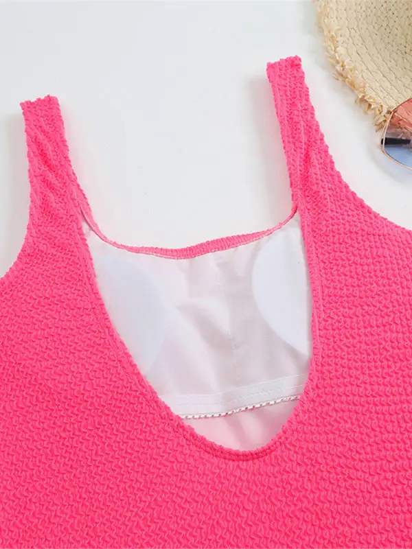Candy Fluorescent Pleated Fabric One Piece Swimsuit