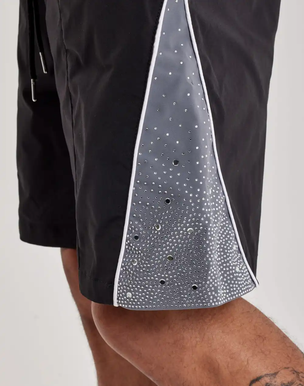 Relaxed Rhinestone Nylon Shorts