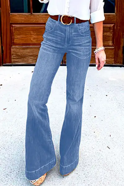 Contoured Flare Leg Pocketed Denim Jeans
