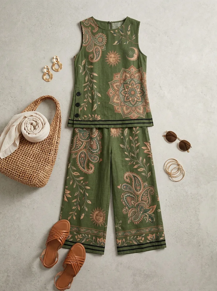 Women's Bohemian Sun Paisley Printed Sleeveless Set