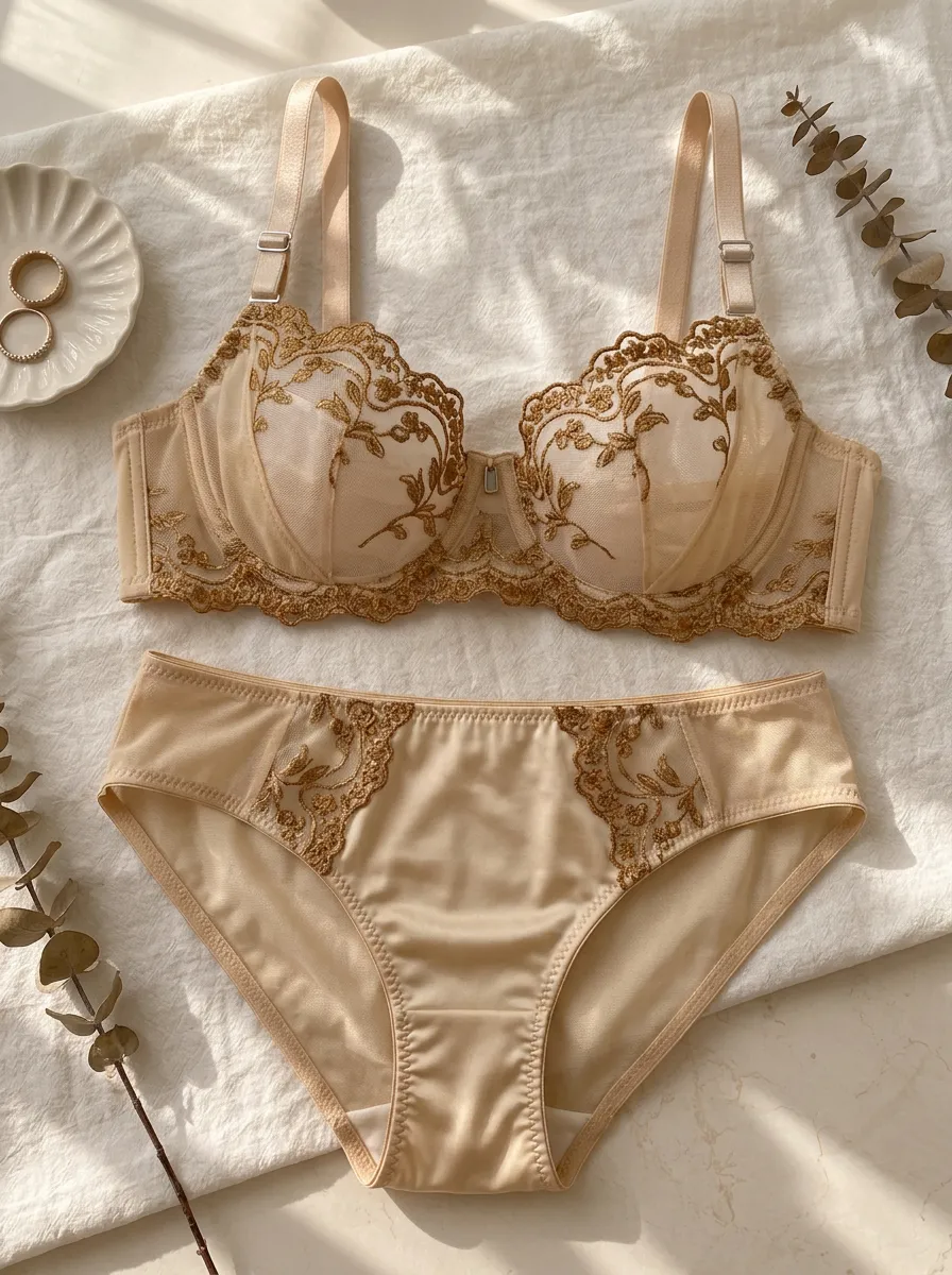 Women's Floral Embroidery Mesh Embroidered Lingerie Set
