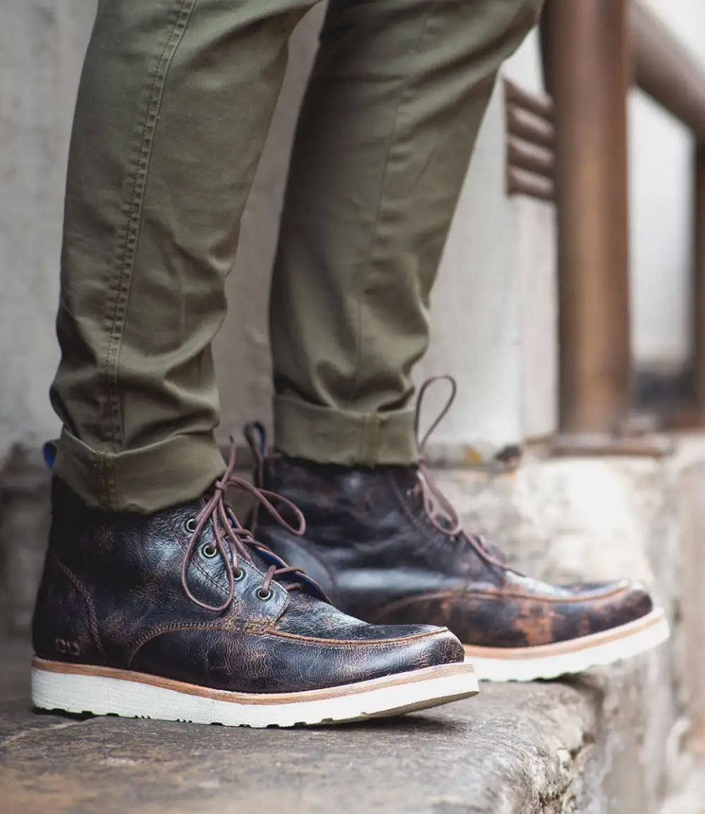 Apron-Toe Lace-Up Distressed Work Boots