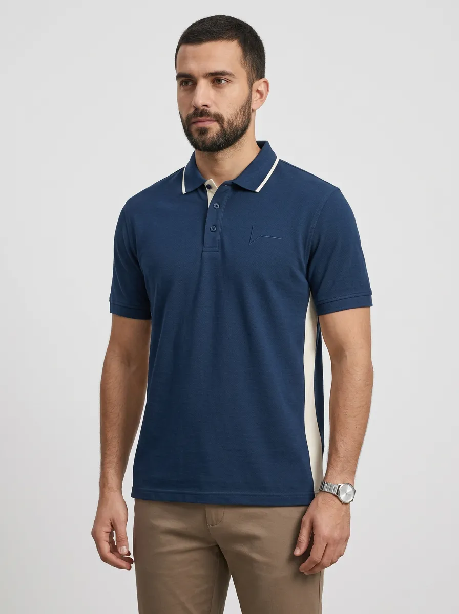Men's Casual Contrast Panel Embroidered Polo Shirt