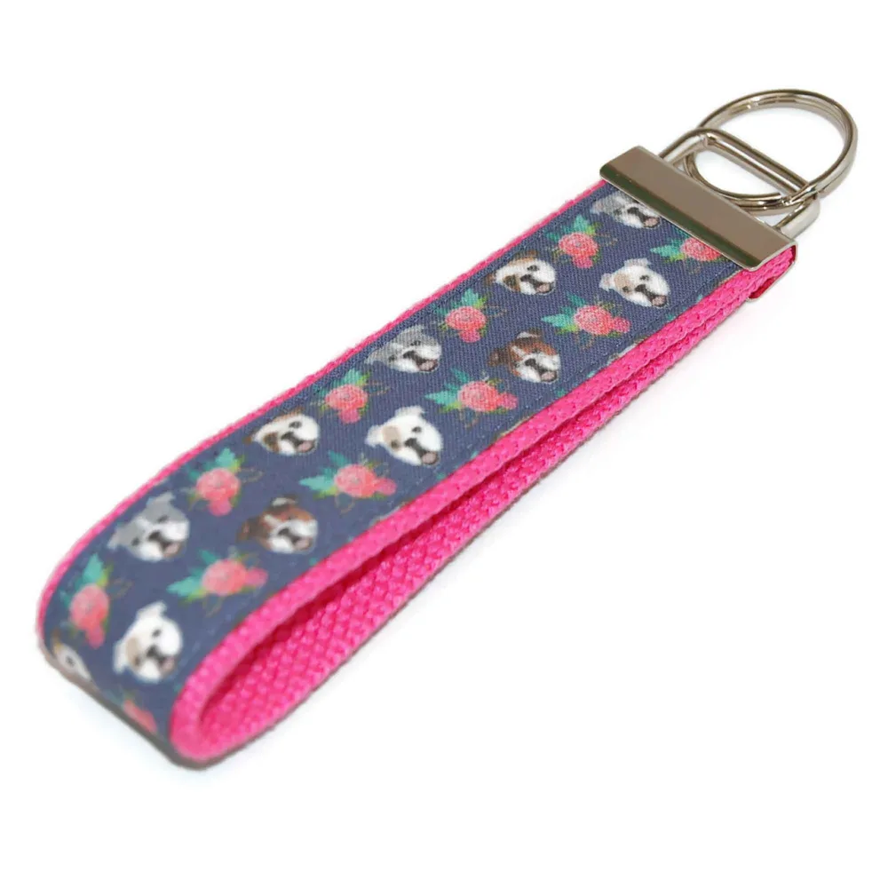 Bulldog Floral Classic Keychain
